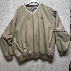 Pebble Beach Windbreaker Mens XL Tan Convertible‎ Sleeve Pullover Grandpa Golf